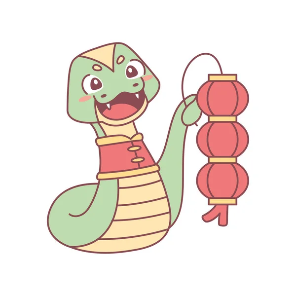 Serpiente linda aislada con ropa tradicional china Signo del zodíaco Vector — Vector de stock