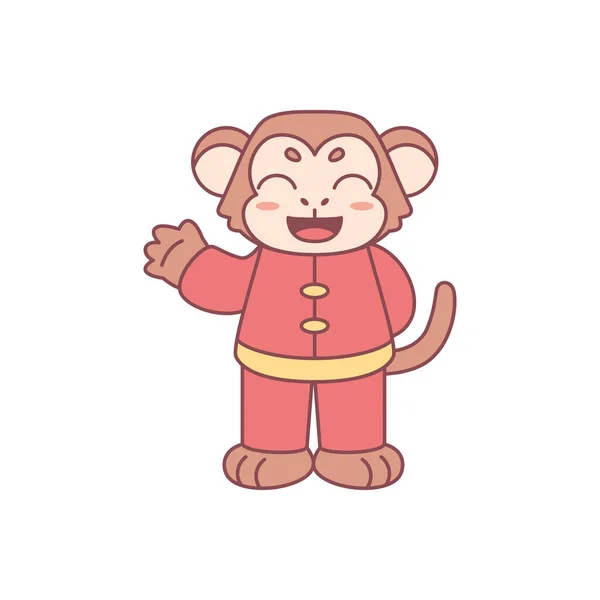 Isolado macaco bonito com roupas chinesas tradicionais signo do zodíaco Vector —  Vetores de Stock