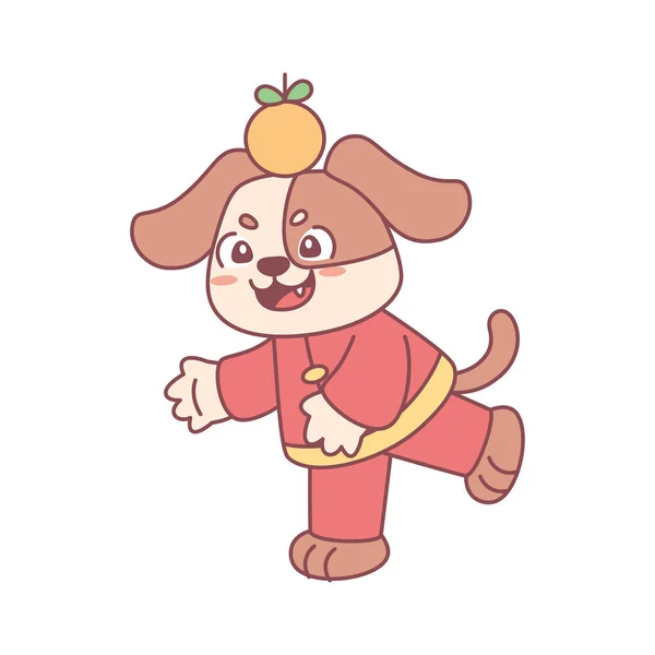 Ізольований милий пес з традиційним китайським одягом Зодіак — стоковий вектор