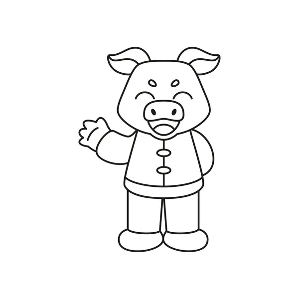 Cochon mignon isolé avec des vêtements chinois traditionnels signe du zodiaque vecteur — Image vectorielle