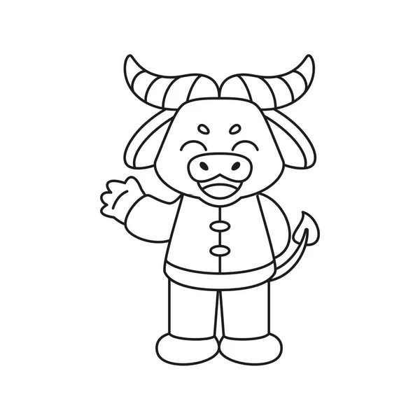 Isolated cute ox with traditional chinese clothes Zodiac sign Vector — Stock Vector