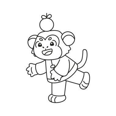 Geleneksel Çin kıyafetleriyle izole edilmiş şirin maymun Zodiac işareti Vektör