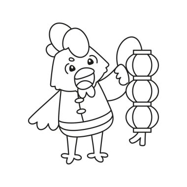 Geleneksel Çin kıyafetleriyle izole edilmiş sevimli horoz Zodiac işareti Vektör