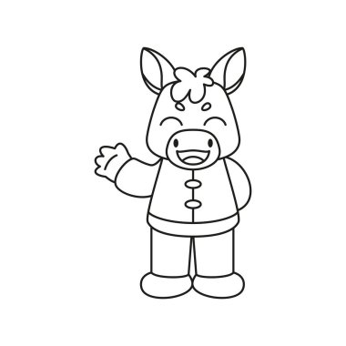 Geleneksel Çin kıyafetleriyle izole edilmiş şirin at Zodyak işareti Vektör