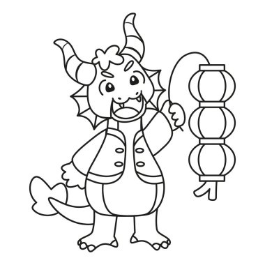 Geleneksel Çin kıyafetleriyle izole edilmiş sevimli ejderha Zodyak işareti Vektör