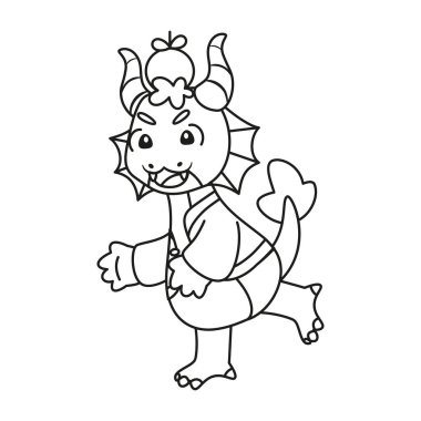 Geleneksel Çin kıyafetleriyle izole edilmiş sevimli ejderha Zodyak işareti Vektör