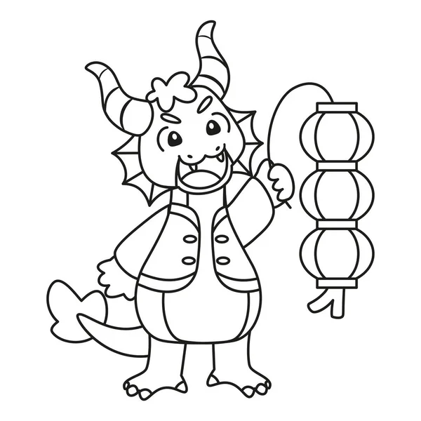 Geleneksel Çin kıyafetleriyle izole edilmiş sevimli ejderha Zodyak işareti Vektör