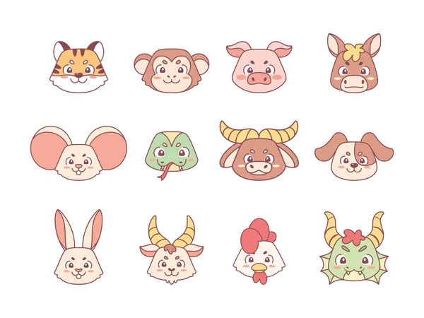 Çin Zodyak İşareti Vektörü 'nden farklı şirin hayvan avatarları — Stok Vektör