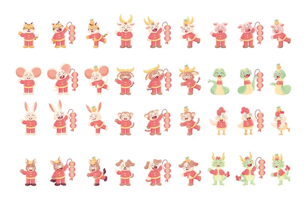 Üzerinde Çin burcu işareti olan değişik hayvan karikatürleri.