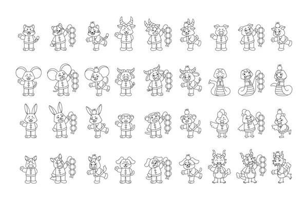 Набор различных мультфильмов о животных с одеждой китайский знак зодиака вектор — стоковый вектор