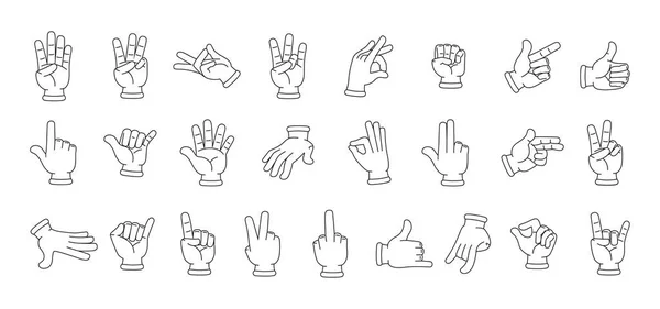 Σύνολο διαφορετικών εικονιδίων περιγράμματος χεριών που κάνουν χειρονομίες Διάνυσμα — Διανυσματικό Αρχείο