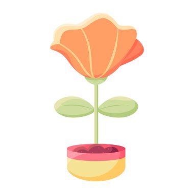 Çiçek saksısında izole edilmiş bir çiçek Düz ikon Vektörü