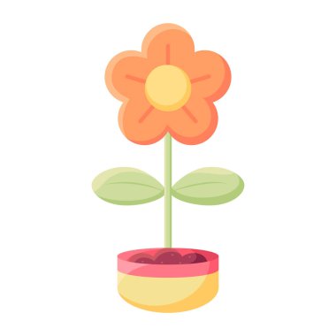 Çiçek saksısında izole edilmiş bir çiçek Düz ikon Vektörü