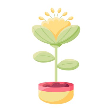 Çiçek saksısında izole edilmiş bir çiçek Düz ikon Vektörü