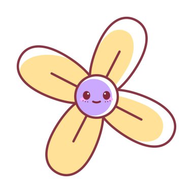 İzole edilmiş mutlu çiçek çizgi filmi Kawaii Vektörü