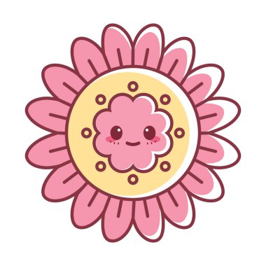 İzole edilmiş mutlu çiçek çizgi filmi Kawaii Vektörü