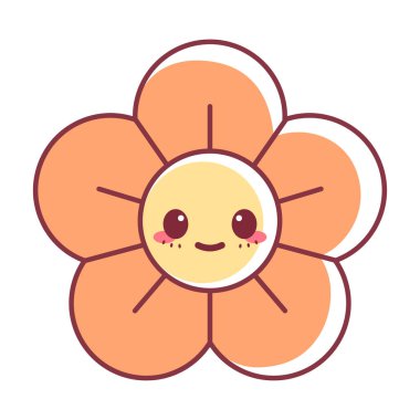 İzole edilmiş mutlu çiçek çizgi filmi Kawaii Vektörü