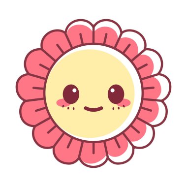 İzole edilmiş mutlu çiçek çizgi filmi Kawaii Vektörü