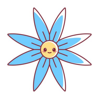 İzole edilmiş mutlu çiçek çizgi filmi Kawaii Vektörü