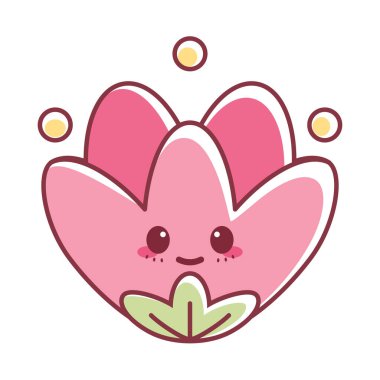 İzole edilmiş mutlu çiçek çizgi filmi Kawaii Vektörü