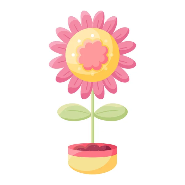 Isolated flower in a flowerpot Flat icon Vector — ストックベクタ