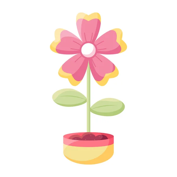 Fiore isolato in vaso da fiori Icona piatta Vettore — Vettoriale Stock