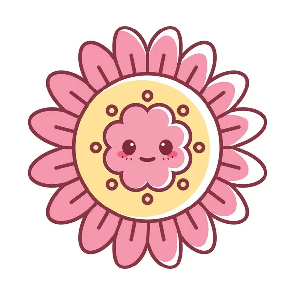 Elszigetelt boldog virág karikatúra Kawaii Vector — Stock Vector