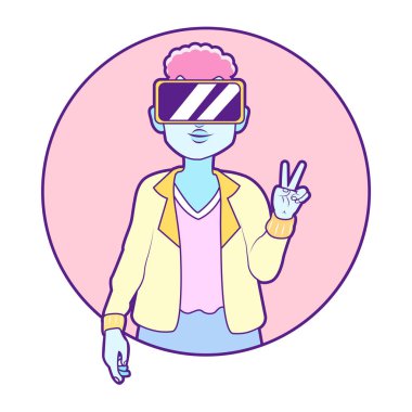 Genç adam Sanal gerçeklik gözlükleri Oyun simülatörü Vektörü