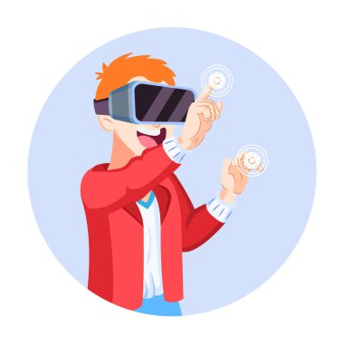 Genç adam Sanal gerçeklik gözlükleri Oyun simülatörü Vektörü