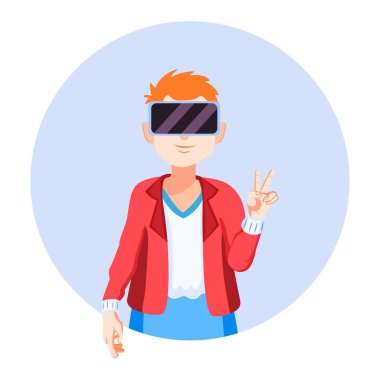 Genç adam Sanal gerçeklik gözlükleri Oyun simülatörü Vektörü