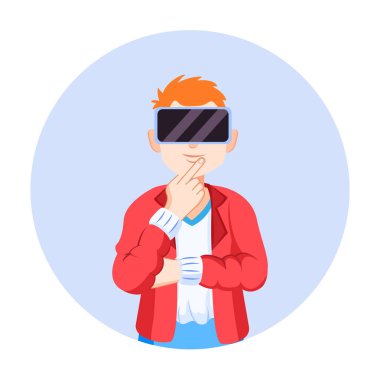 Genç adam Sanal gerçeklik gözlükleri Oyun simülatörü Vektörü