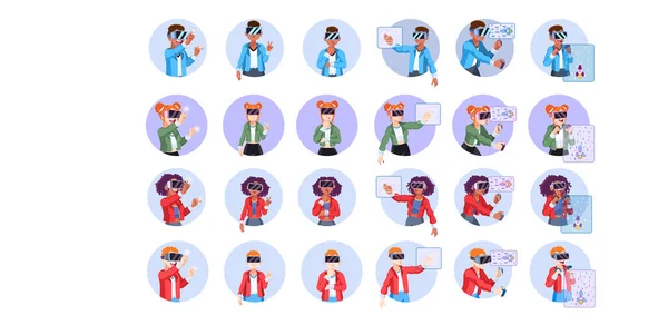 Set of people in virtual reality game simulator Vector — Vettoriale Stock
