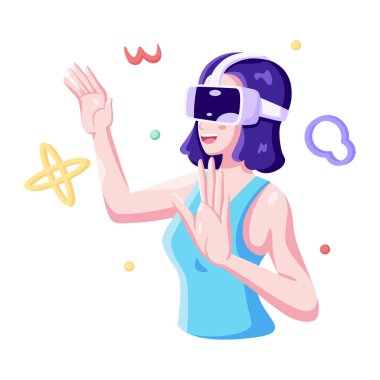 Genç kadın Sanal gerçeklik gözlükleri Oyun simülatörü vektörü