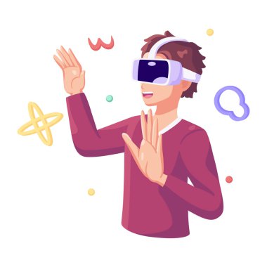 Genç adam Sanal gerçeklik gözlükleri Oyun simülatörü Vektörü