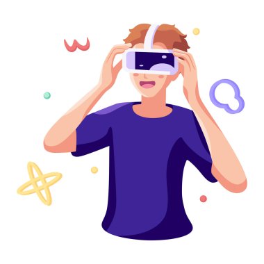 Genç adam Sanal gerçeklik gözlükleri Oyun simülatörü Vektörü