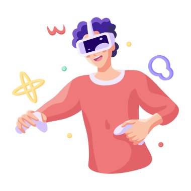 Genç adam Sanal gerçeklik gözlükleri Oyun simülatörü Vektörü