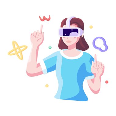 Genç kadın Sanal gerçeklik gözlükleri Oyun simülatörü vektörü