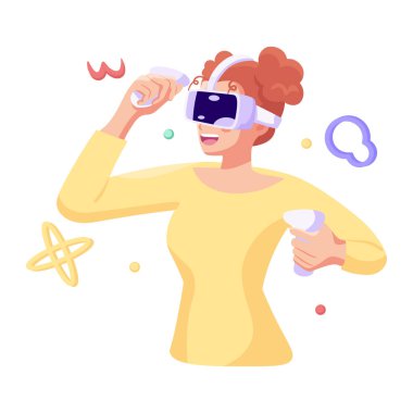 Genç kadın Sanal gerçeklik gözlükleri Oyun simülatörü vektörü