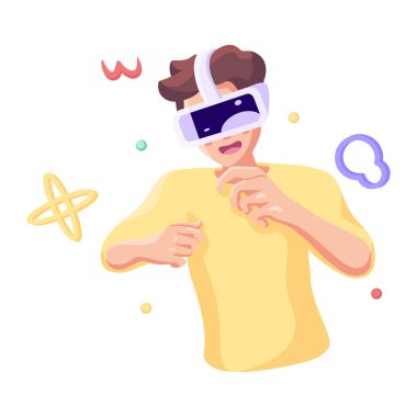 Genç adam Sanal gerçeklik gözlükleri Oyun simülatörü Vektörü