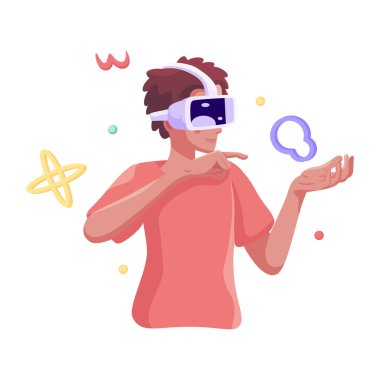 Genç adam Sanal gerçeklik gözlükleri Oyun simülatörü Vektörü