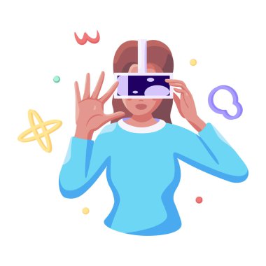 Genç kadın Sanal gerçeklik gözlükleri Oyun simülatörü vektörü