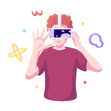 Genç adam Sanal gerçeklik gözlükleri Oyun simülatörü Vektörü