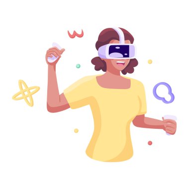 Genç kadın Sanal gerçeklik gözlükleri Oyun simülatörü vektörü