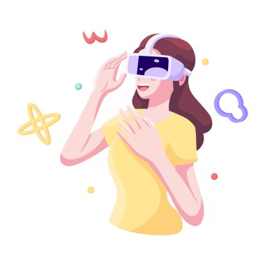 Genç kadın Sanal gerçeklik gözlükleri Oyun simülatörü vektörü