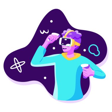 Young man Virtual reality glasses Game simulator Vector