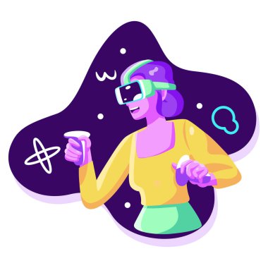 Genç kadın Sanal gerçeklik gözlükleri Oyun simülatörü vektörü