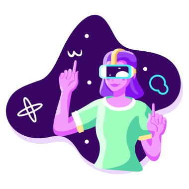 Genç kadın Sanal gerçeklik gözlükleri Oyun simülatörü vektörü