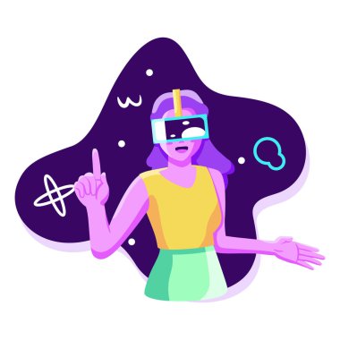 Genç kadın Sanal gerçeklik gözlükleri Oyun simülatörü vektörü