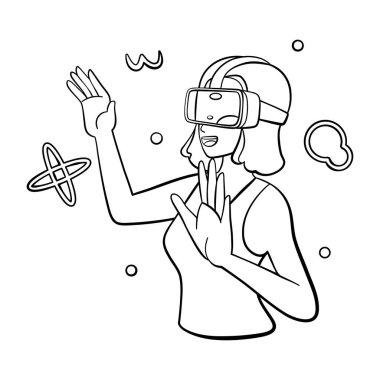 Genç kadın Sanal gerçeklik gözlükleri Oyun simülatörü vektörü