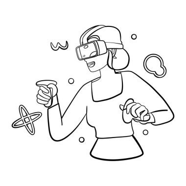 Genç kadın Sanal gerçeklik gözlükleri Oyun simülatörü vektörü